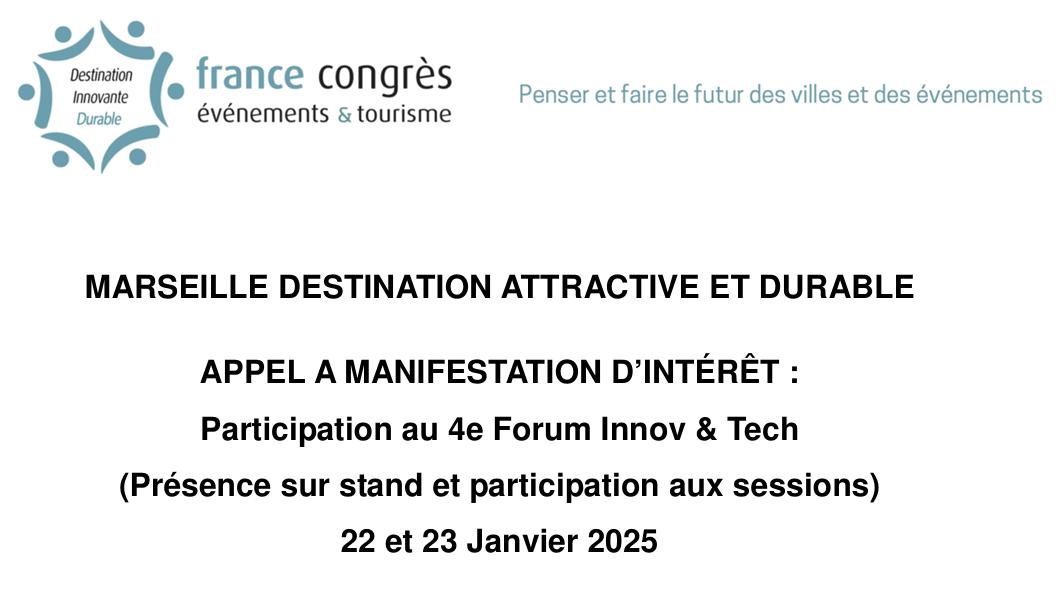 APPEL A MANIFESTATION D’INTÉRÊT :  Participation au 4e Forum Innov & Tech